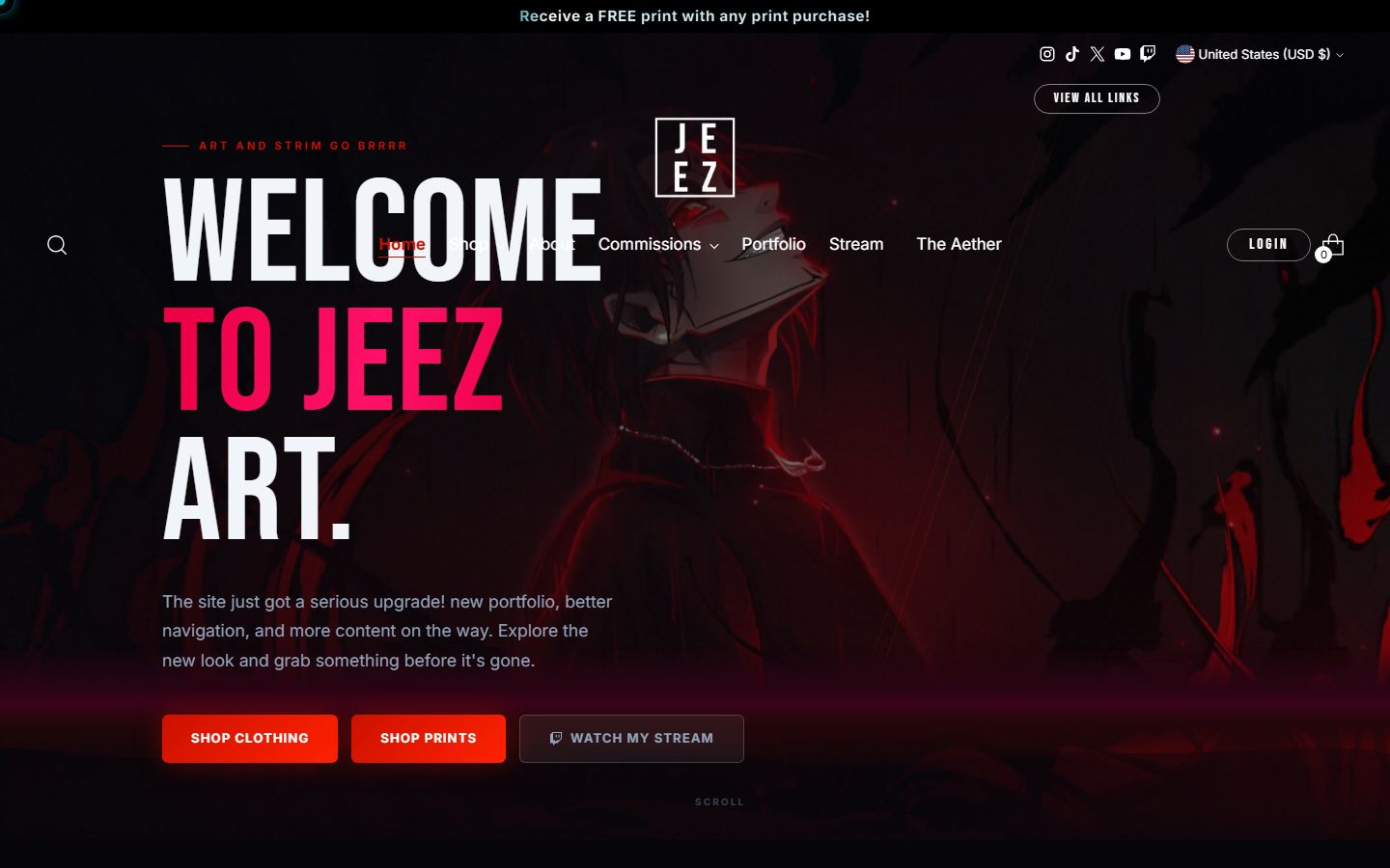 JeezArt custom Shopify storefront homepage